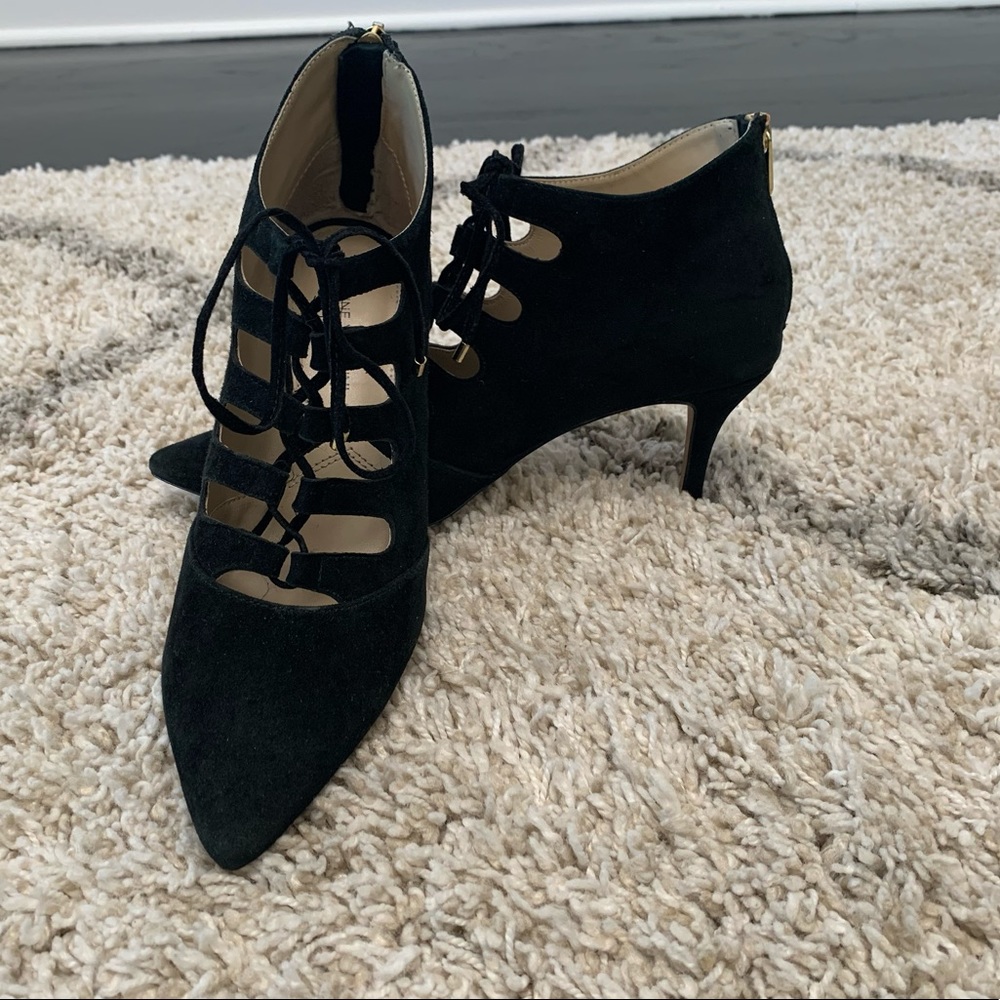 black suede lace up heels/booties size 8